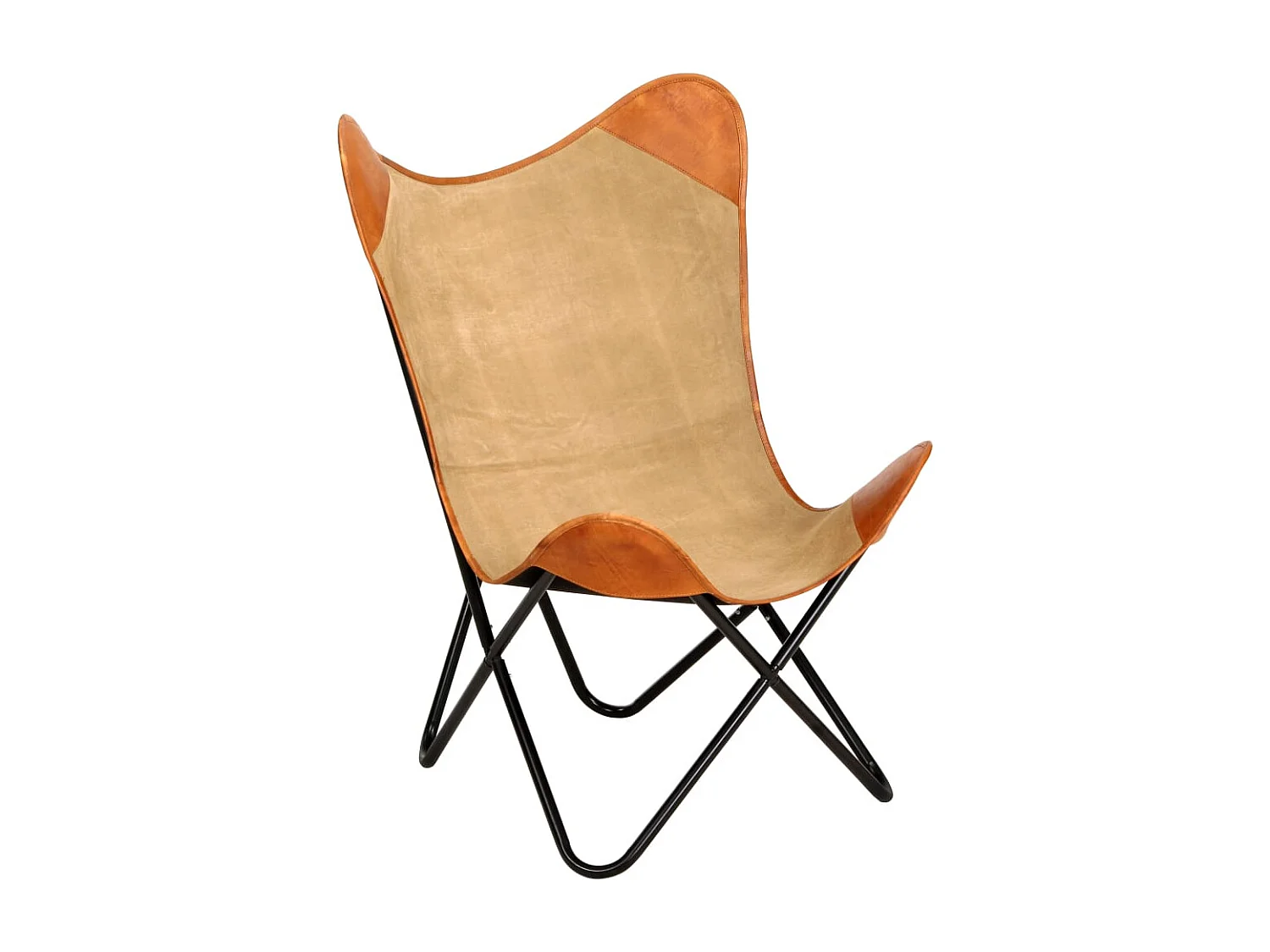 Fauteuil papillon Marron Cuir véritable et toile