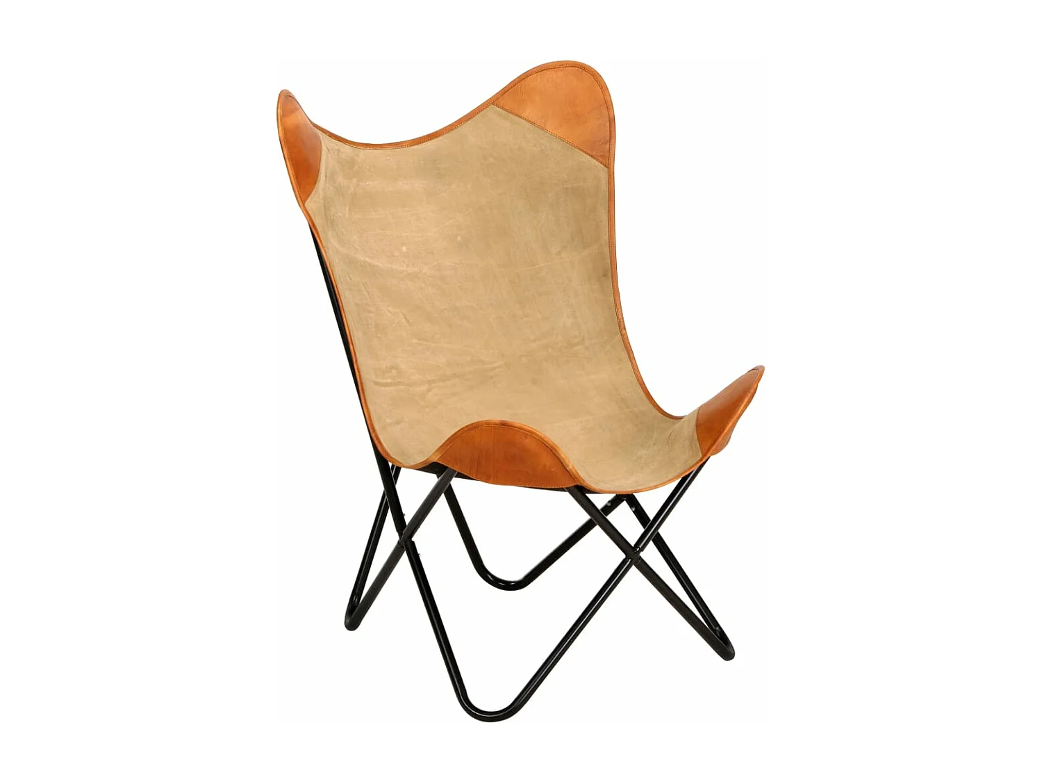 Fauteuil papillon Marron Cuir véritable et toile