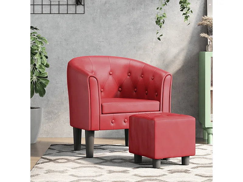 Sillón diseño de cubo con reposapiés cuero sintético rojo tinto