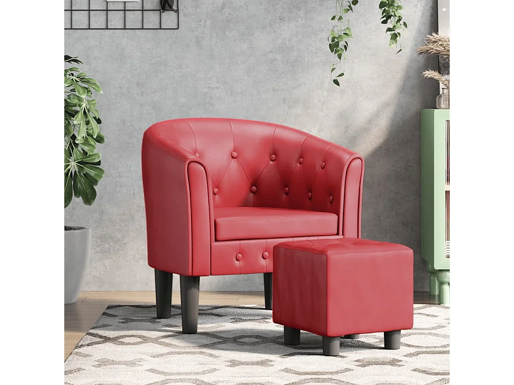 Fauteuil cabriolet avec repose-pied rouge bordeaux similicuir