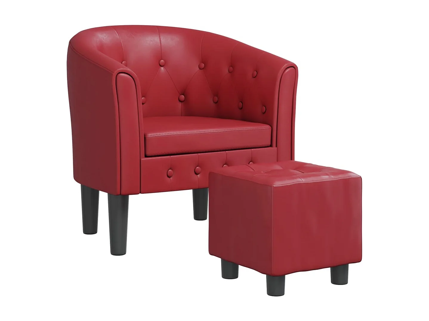 Sillón diseño de cubo con reposapiés cuero sintético rojo tinto