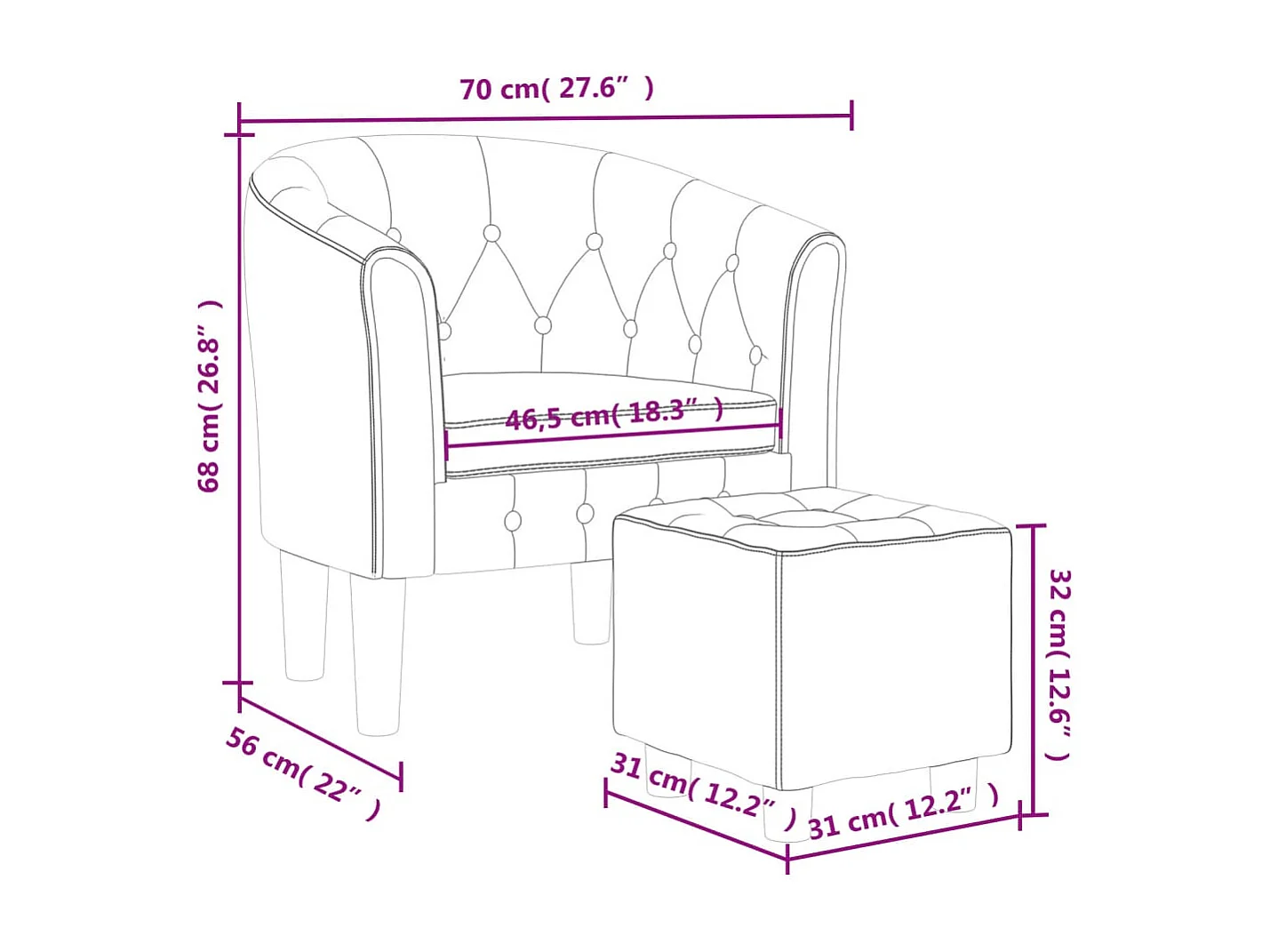 Sillón diseño de cubo con reposapiés cuero sintético rojo tinto