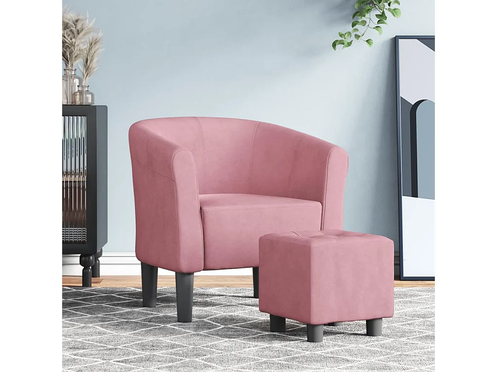 Fauteuil cabriolet avec repose-pied rose velours