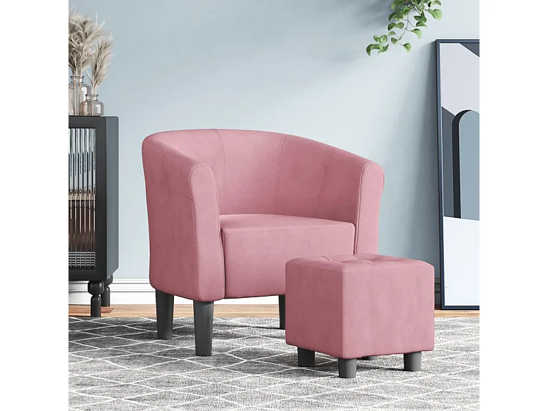 Fauteuil cabriolet avec repose-pied rose velours