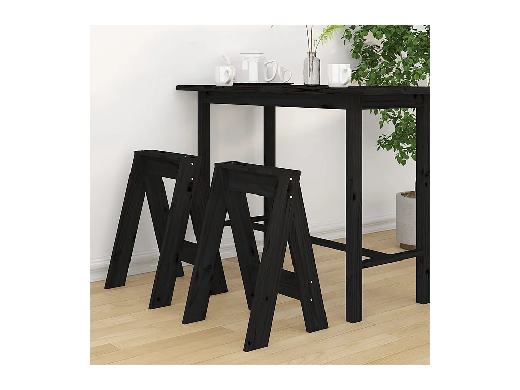Tabourets lot de 2 noir 40x40x60 cm bois massif de pin