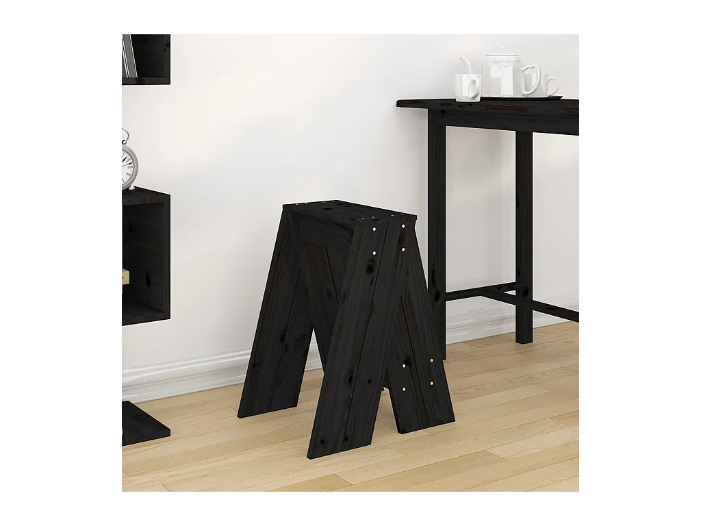 Tabourets lot de 2 noir 40x40x60 cm bois massif de pin