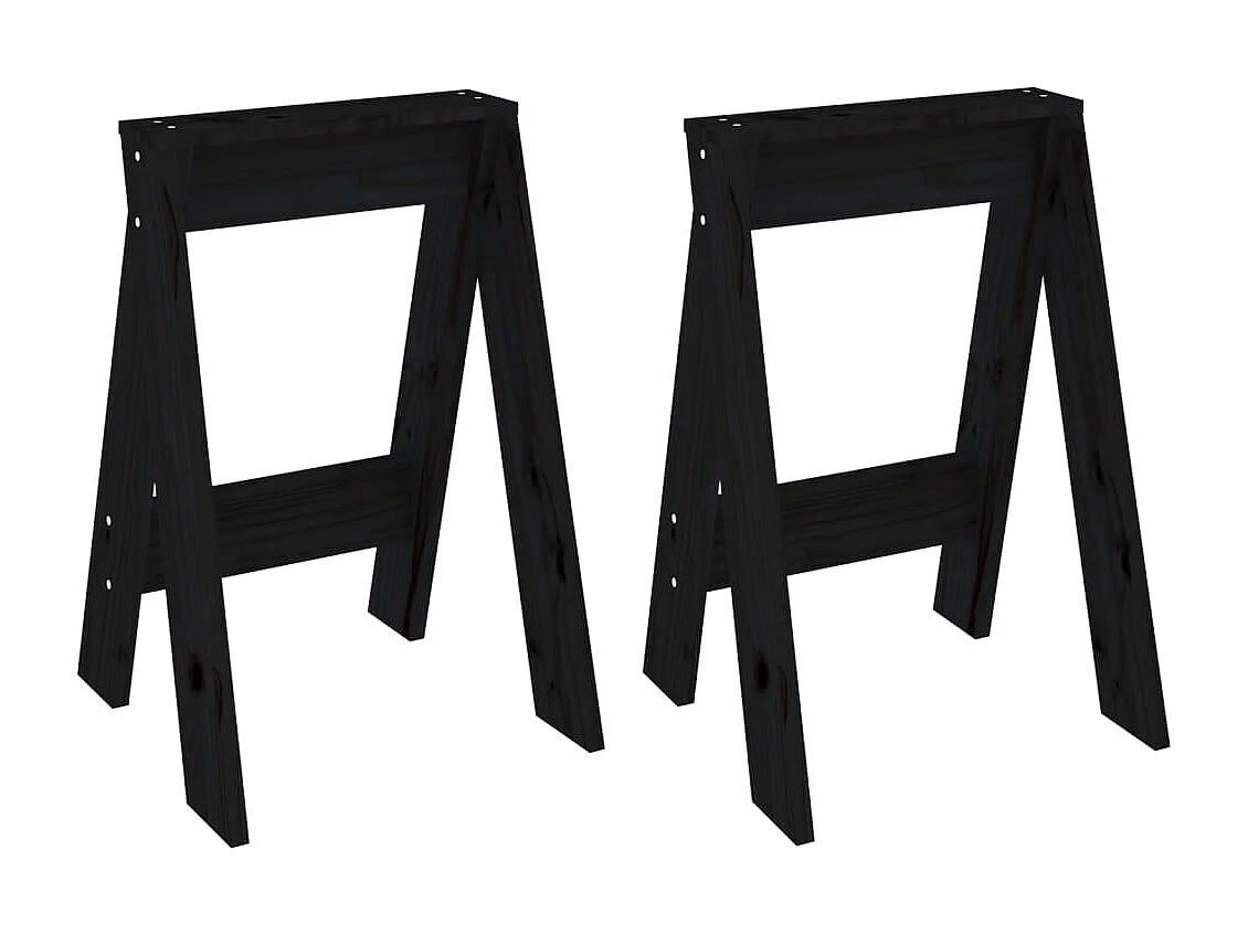 Tabourets lot de 2 noir 40x40x60 cm bois massif de pin