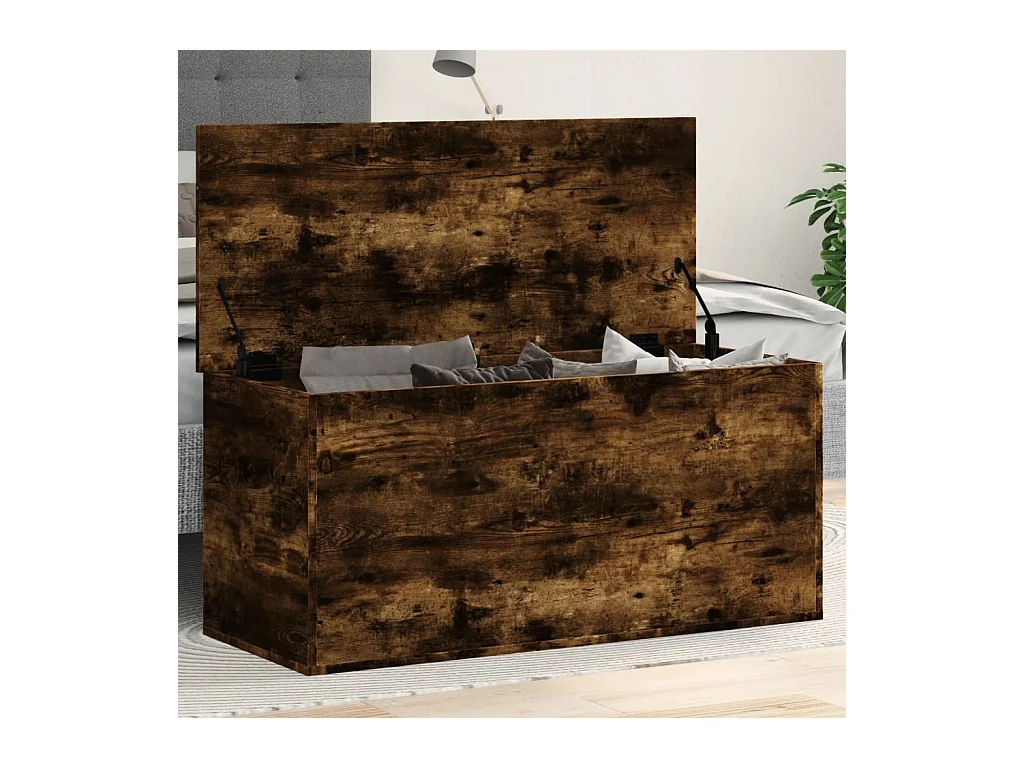 Boîte de rangement chêne fumé 100x42x46 cm bois d'ingénierie