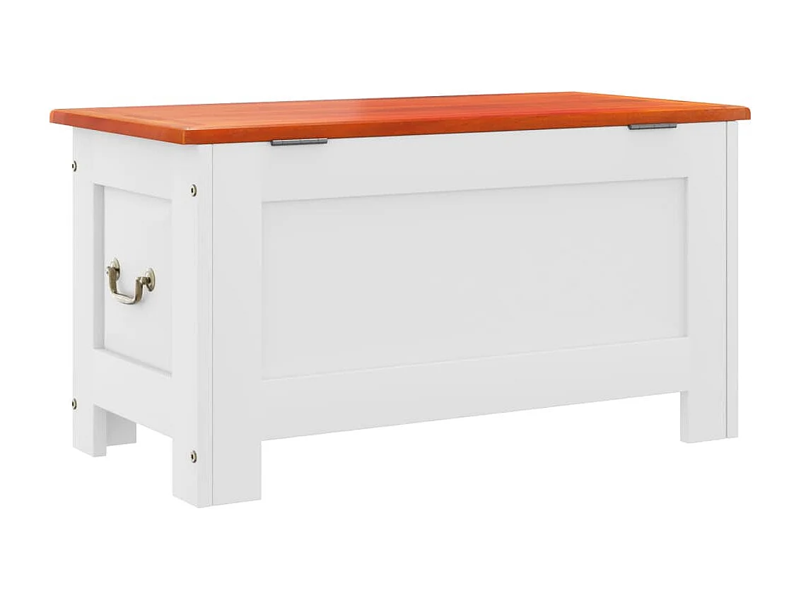 Coffre de rangement et couvercle marron et blanc bois d'acacia