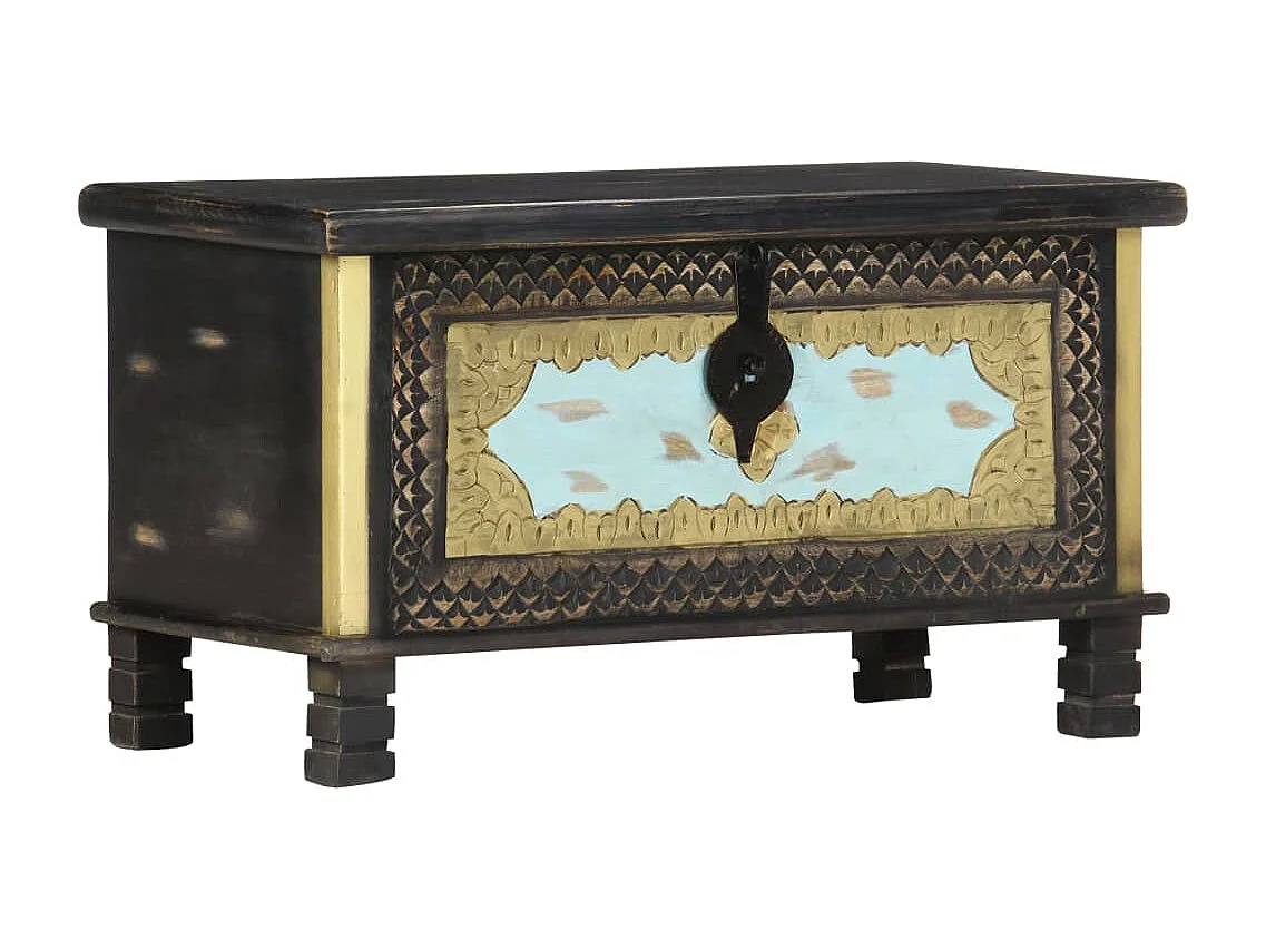 Coffre de rangement Noir 80x40x45 cm Bois de manguier massif