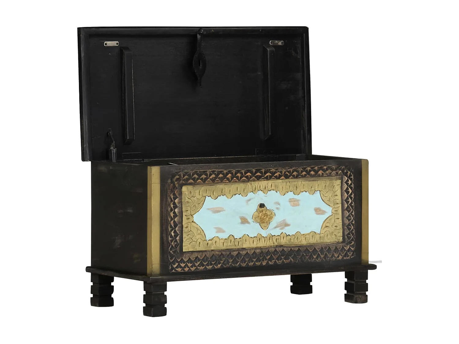 Coffre de rangement Noir 80x40x45 cm Bois de manguier massif