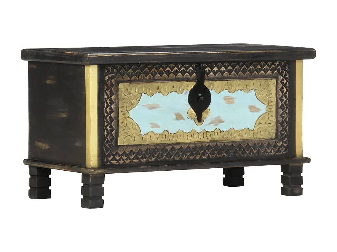 Coffre de rangement Noir 80x40x45 cm Bois de manguier massif