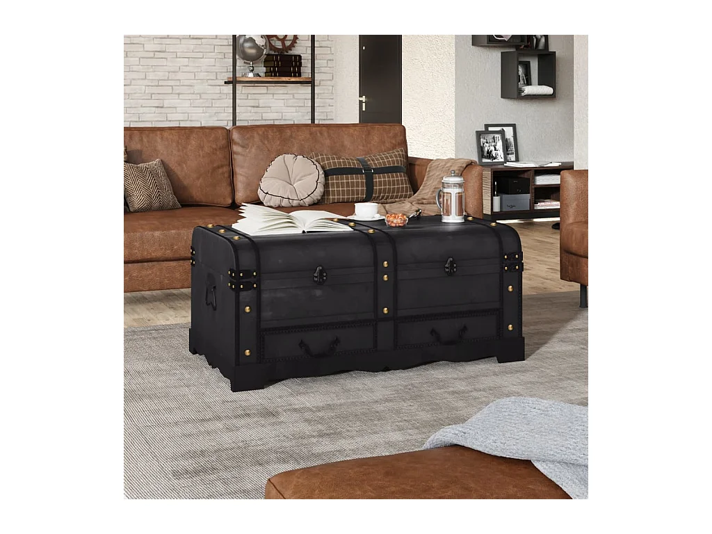 Coffre de rangement en bois Large Noir