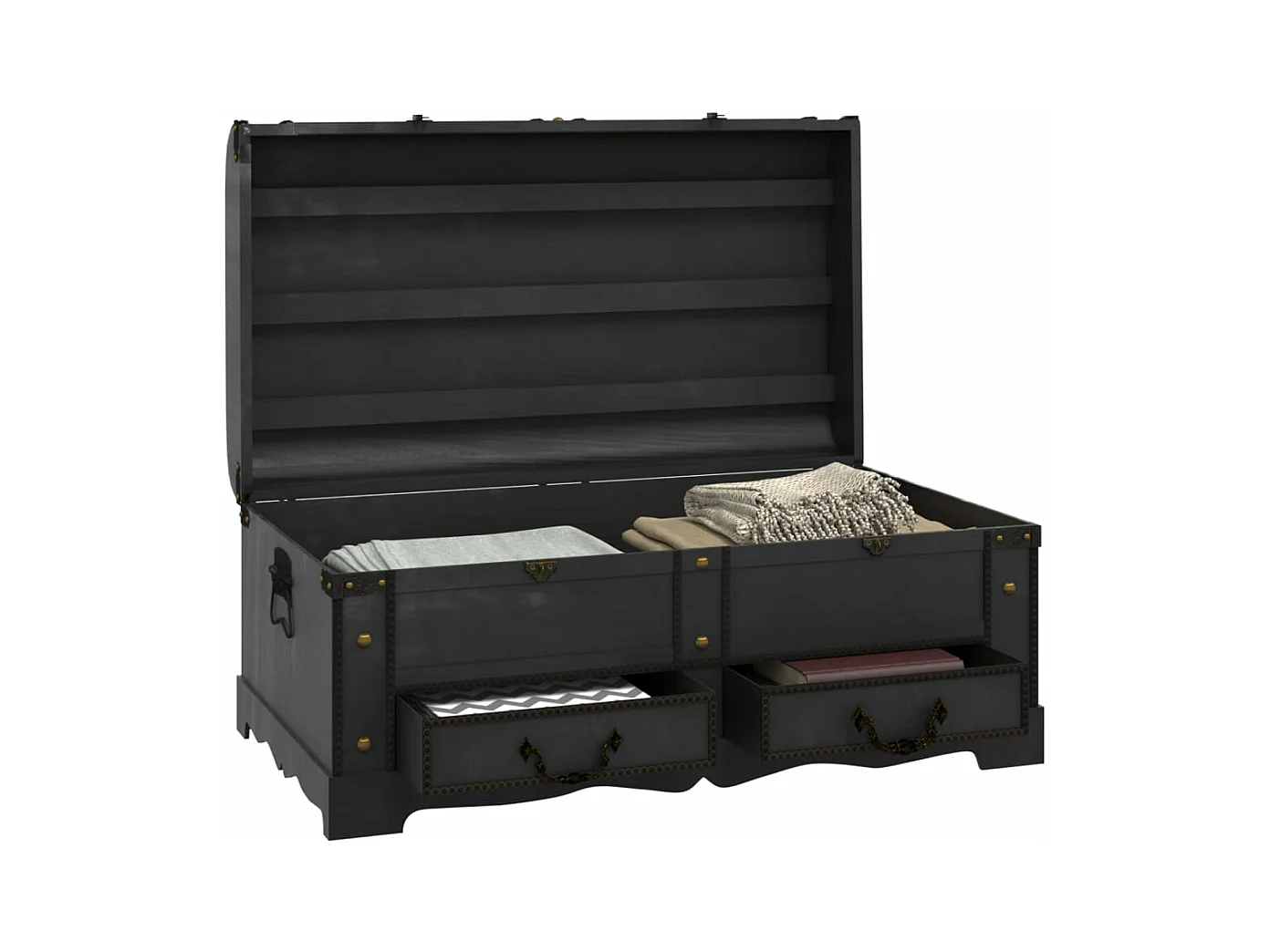 Coffre de rangement en bois Large Noir