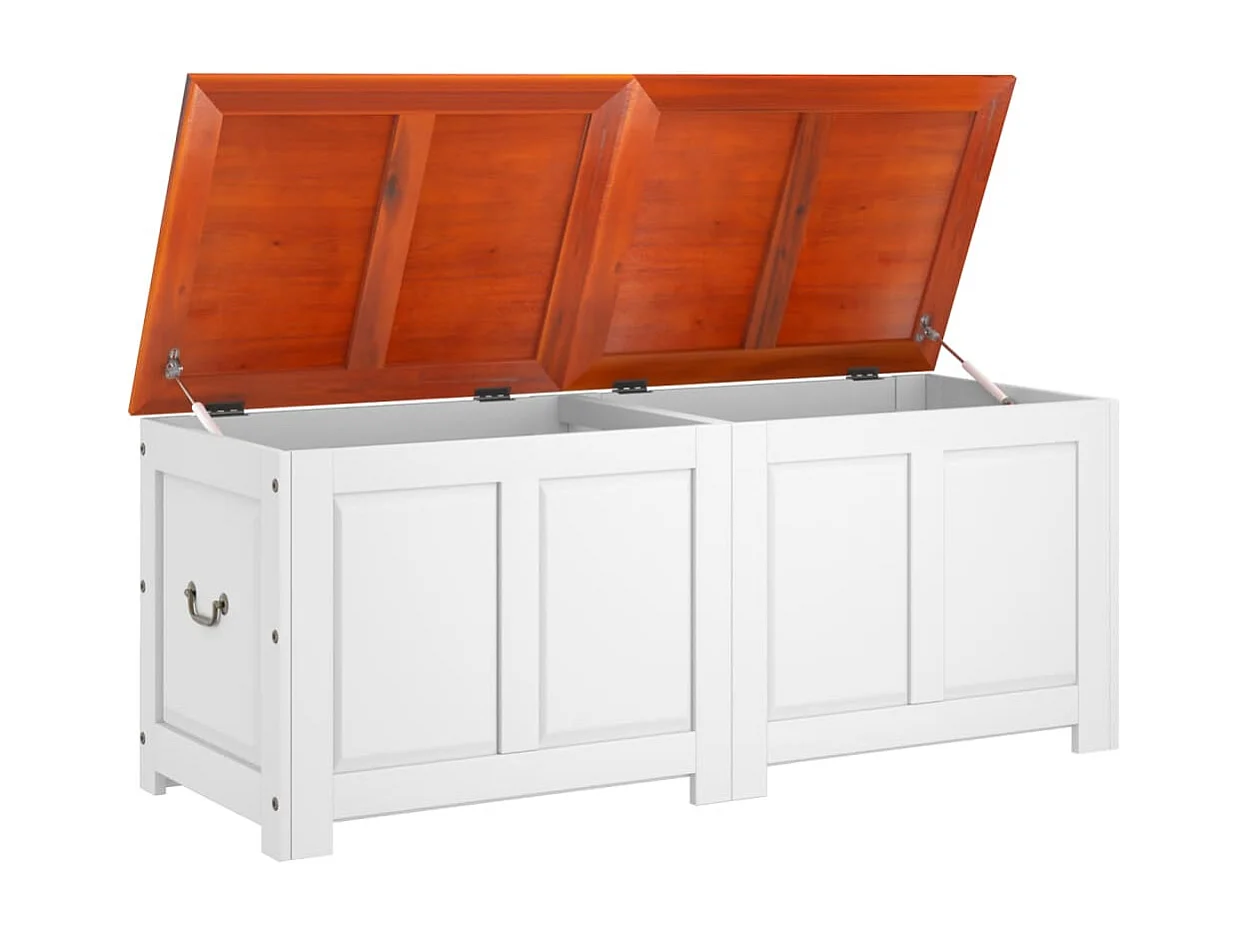 Coffre de rangement et couvercle marron et blanc bois d'acacia