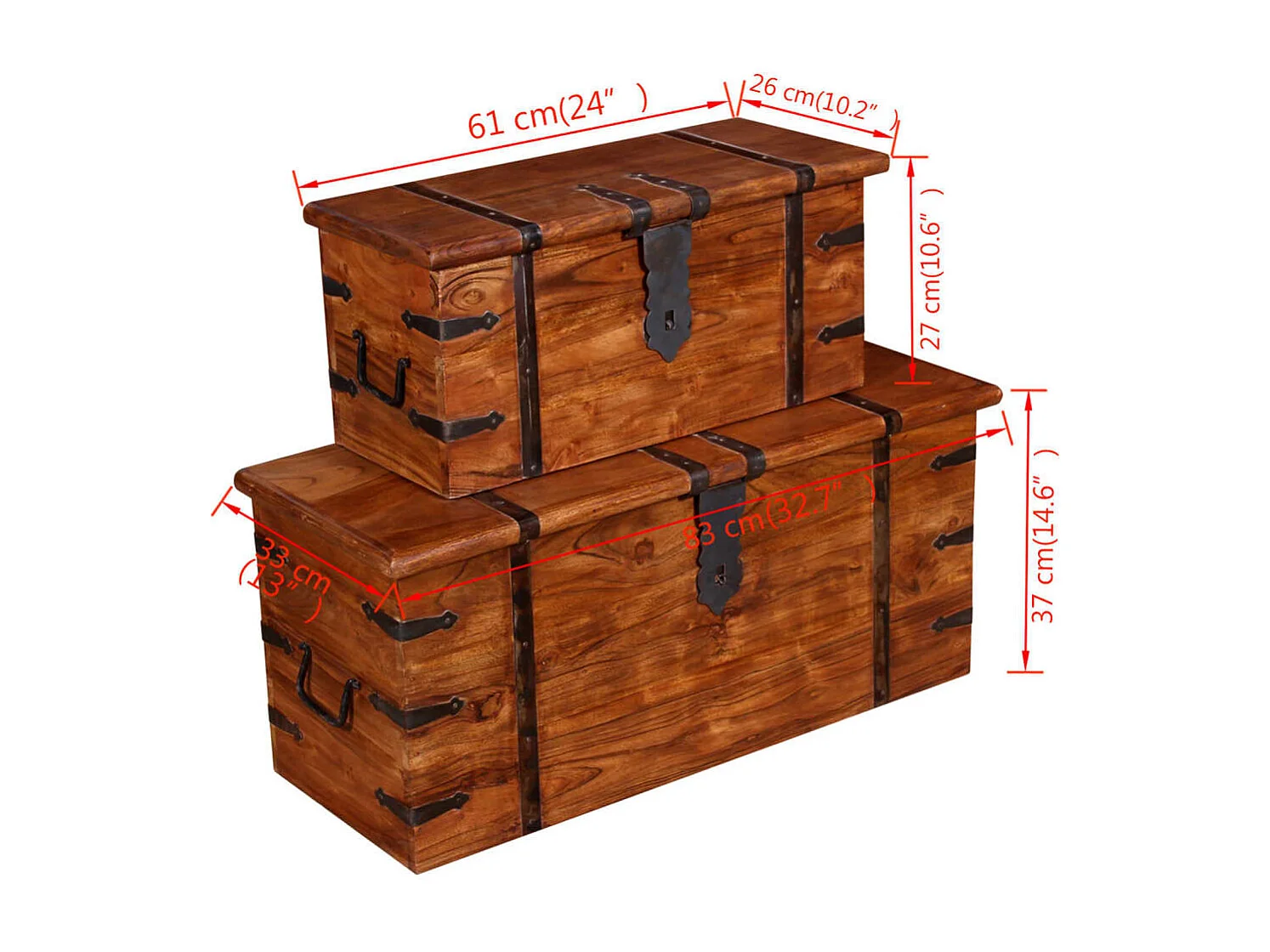 Ensemble de deux coffres de rangement Bois massif