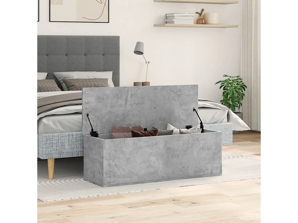 Boîte de rangement gris béton 102x35x35 cm bois d'ingénierie