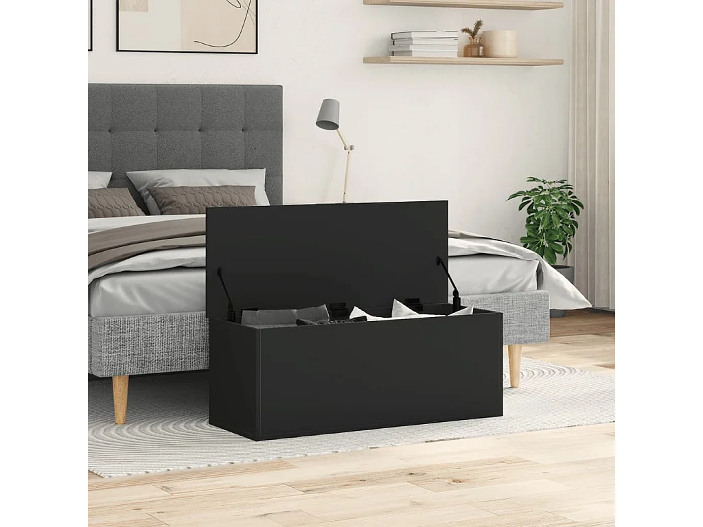 Caja de almacenamiento negra 90x35x35 cm de madera contrachapada