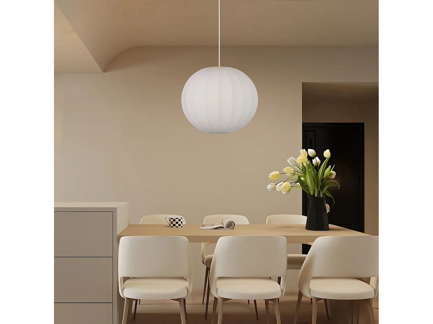 Lustre rond en polyester moderne blanc, pour la décoration de la chambre, îlot de cuisine,d30 cm x h28 cm,blanc