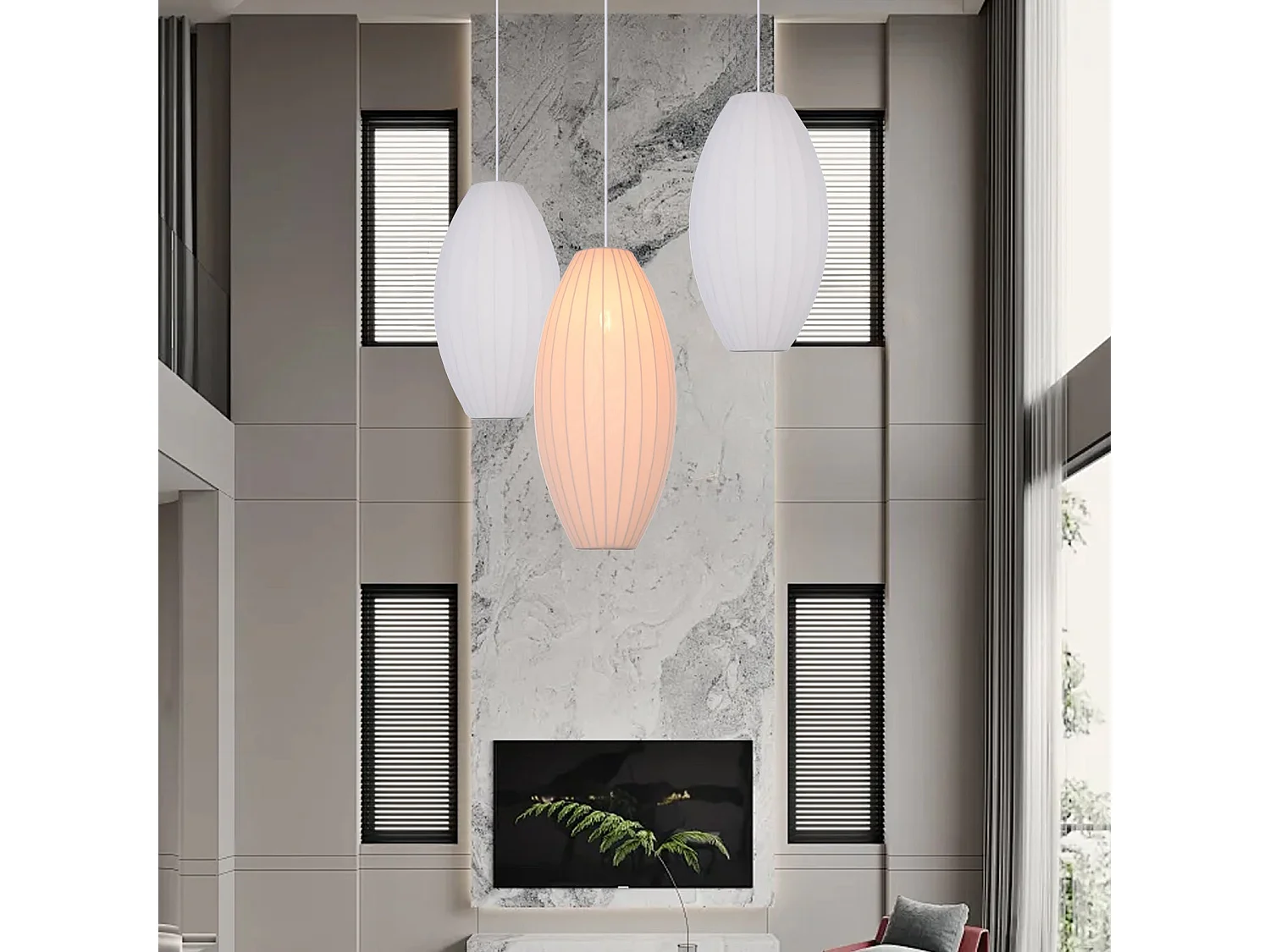 Suspension en polyester moderne et,pour la décoration de la chambre,de l'îlot de cuisine et de la salle à manger,d25 x h50cm,blanc