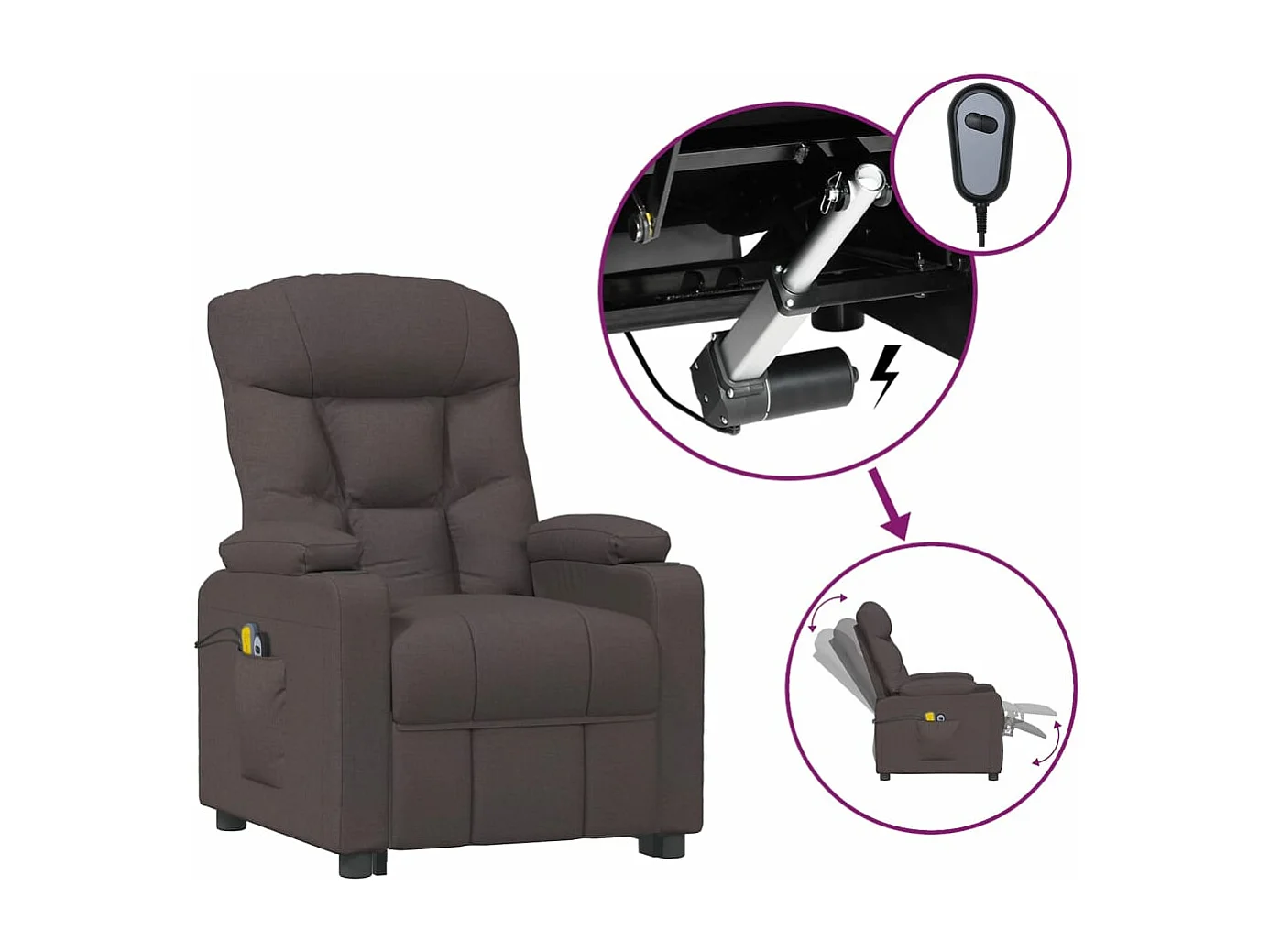 Sillón de masaje eléctrico Tela marrón oscuro