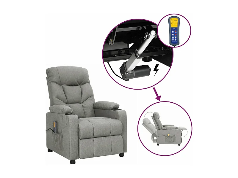 Sillón de masaje reclinable Tela gris claro