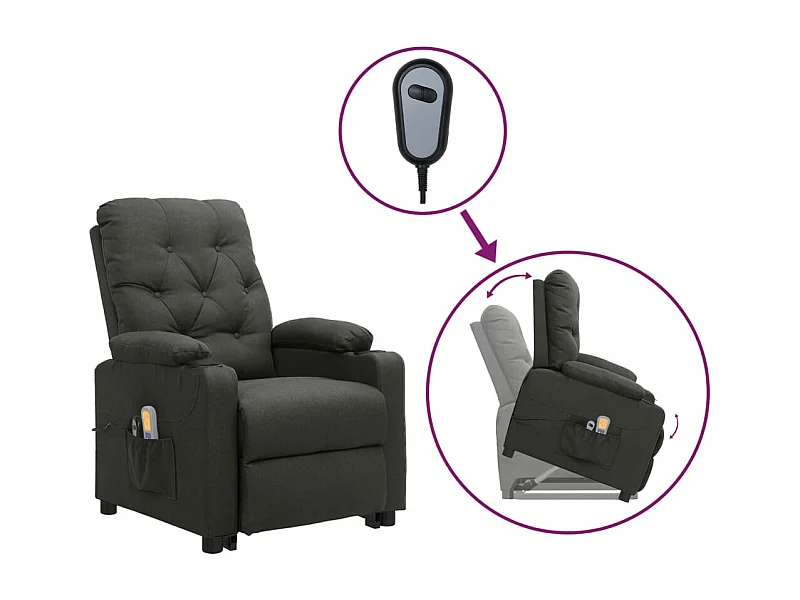 Sillón de masaje reclinable Tela gris oscuro