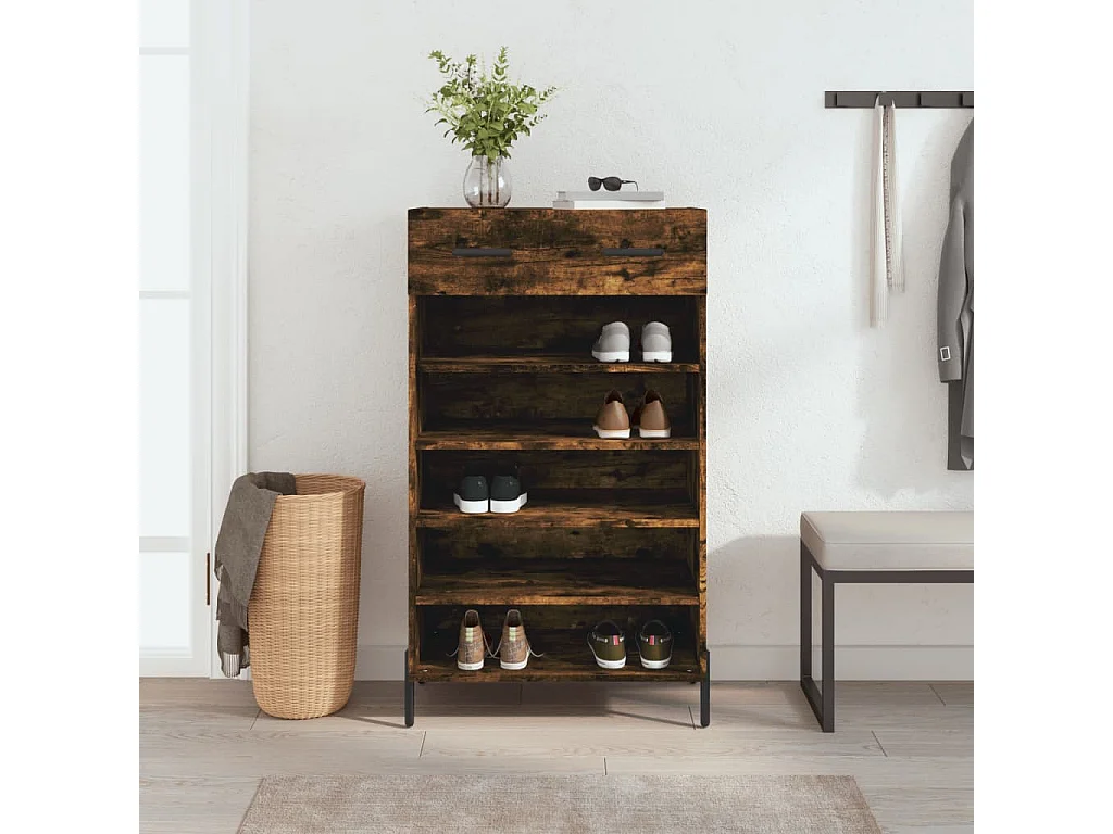 Schuhschrank aus geräucherter Eiche, 60 x 35 x 105 cm, Holzwerkstoff