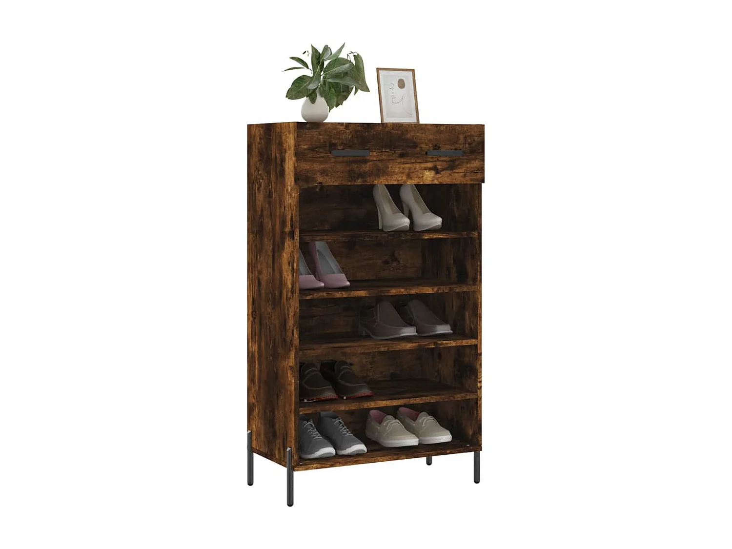 Schuhschrank aus geräucherter Eiche, 60 x 35 x 105 cm, Holzwerkstoff