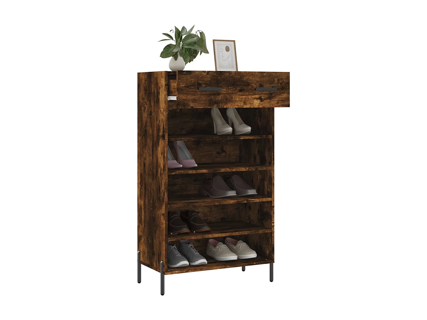 Schuhschrank aus geräucherter Eiche, 60 x 35 x 105 cm, Holzwerkstoff