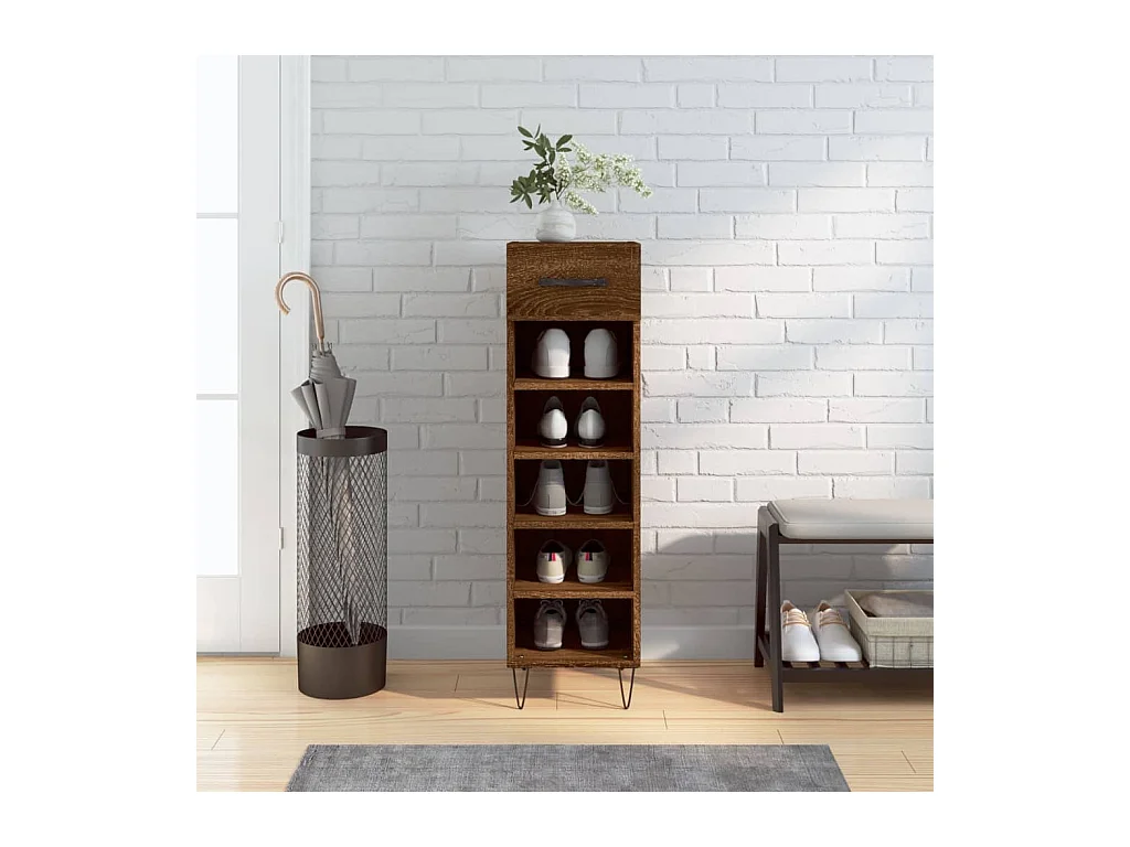 Bruin eiken schoenenkast 30x35x105 cm samengesteld hout