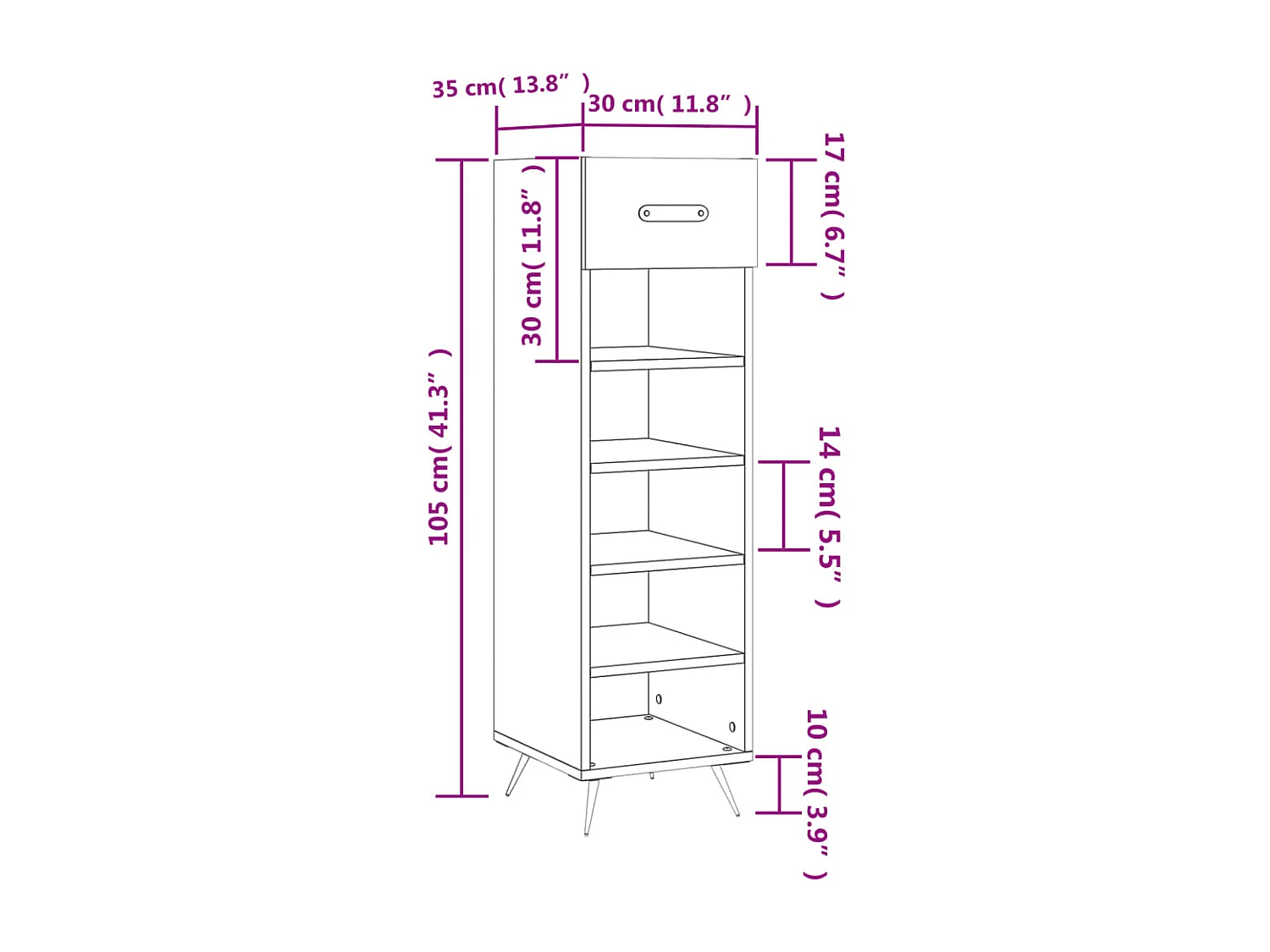 Armoire à chaussures gris béton 30x35x105 cm bois d'ingénierie