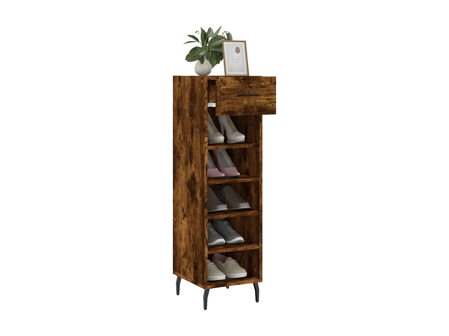 Meuble à chaussures chêne fumé 30x35x105 cm bois d'ingénierie