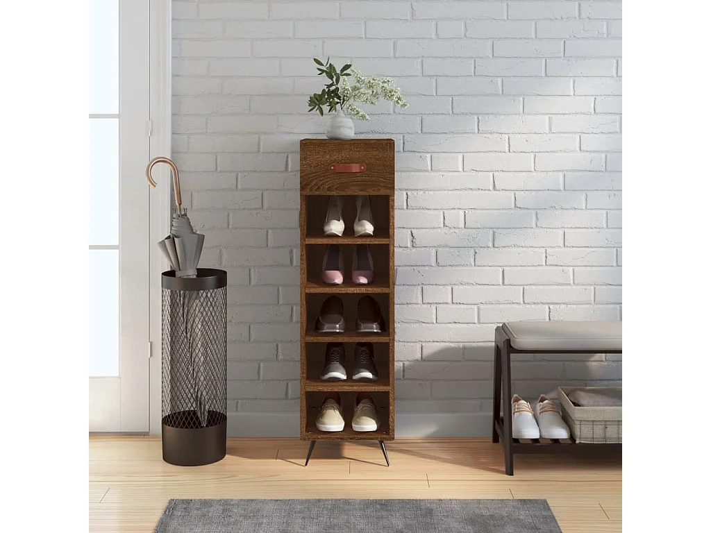 Scarpiera in rovere marrone 30x35x105 cm in derivati del legno