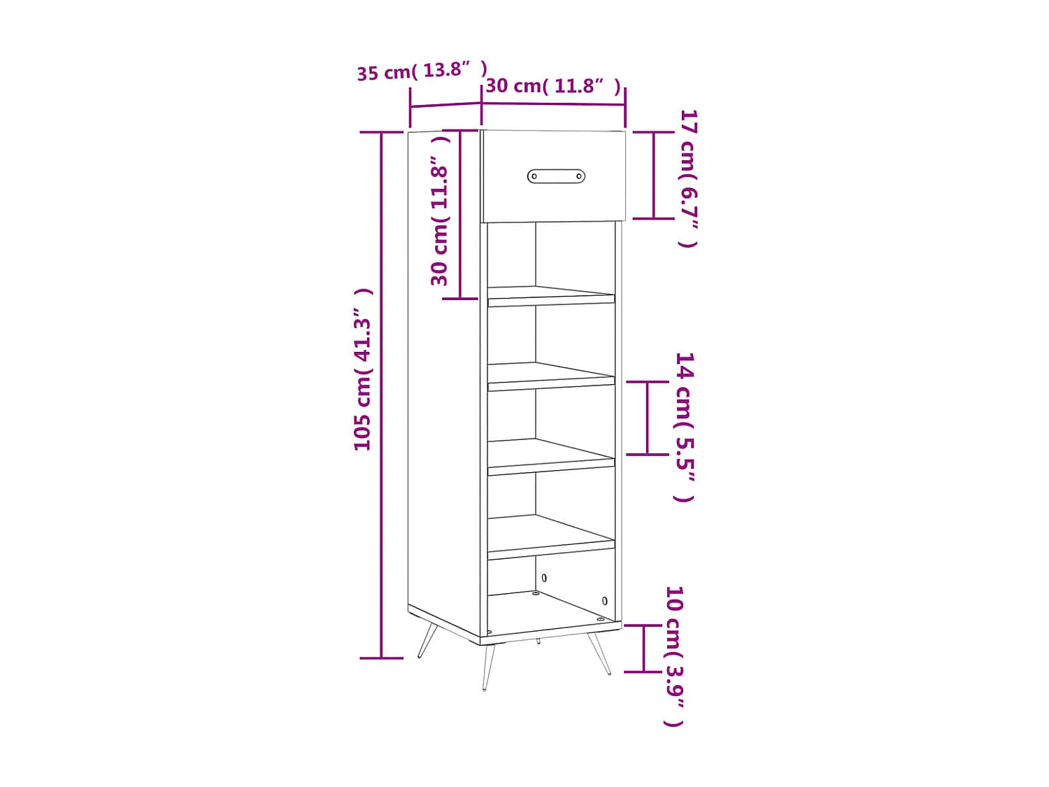 Scarpiera in rovere marrone 30x35x105 cm in derivati del legno