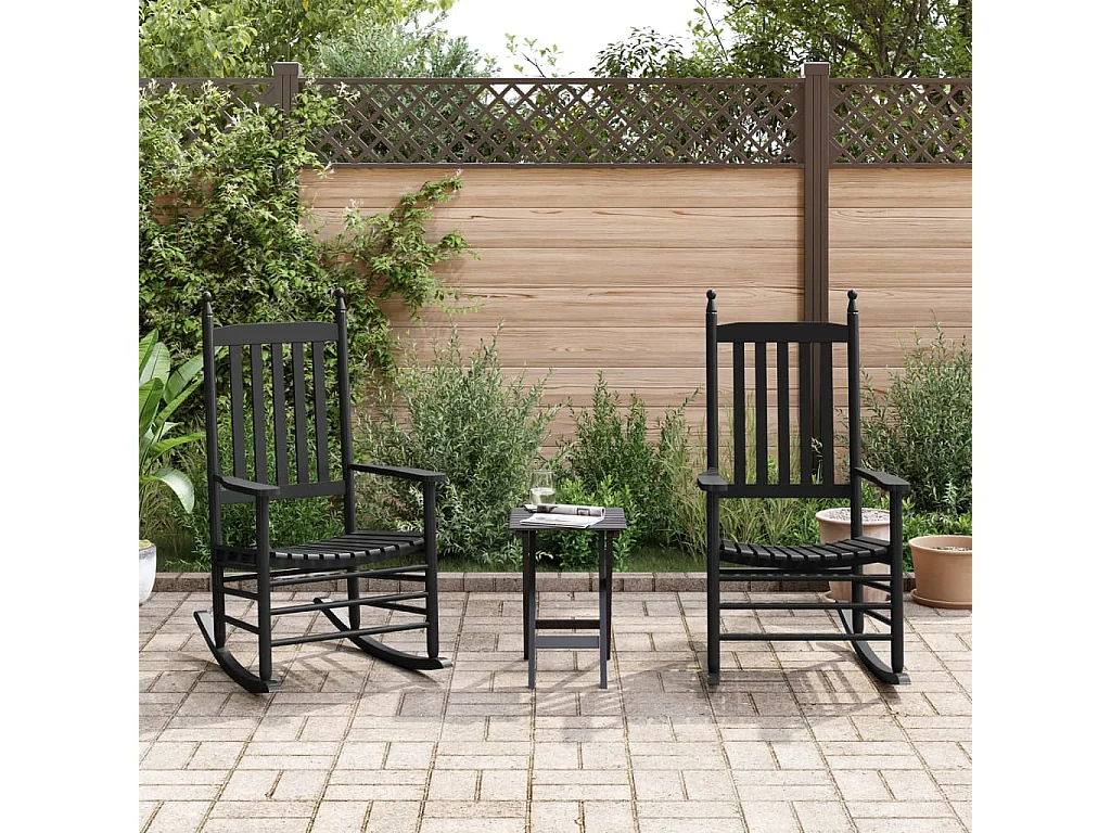 Schaukelstühle 2er-Set aus massivem schwarzem Klapptisch aus Pappelholz