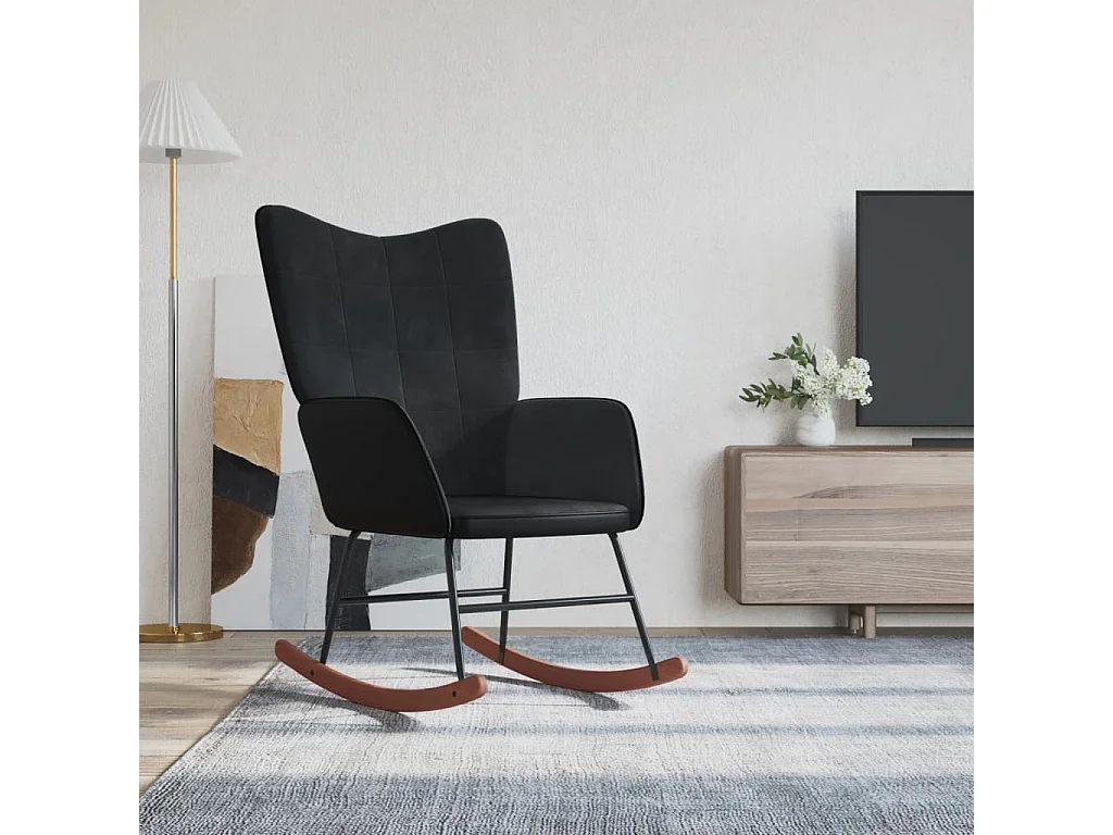 Sedia a dondolo in velluto nero e PVC