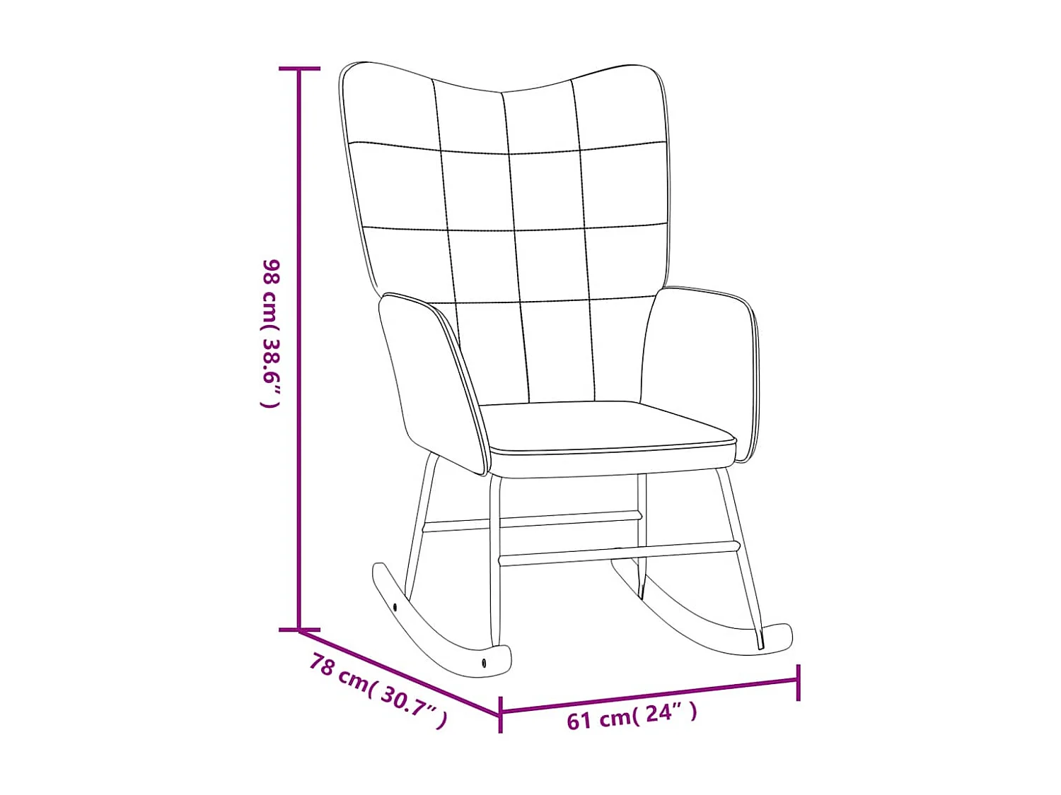 Sedia a dondolo in velluto nero e PVC