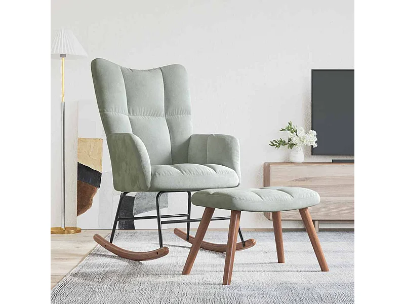 Chaise à bascule avec repose-pied Gris clair Velours