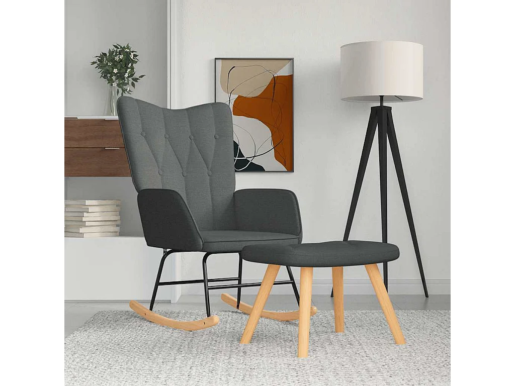 Mecedora con reposapiés Tela gris oscuro