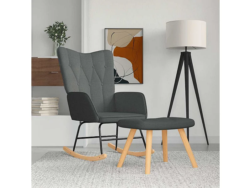 Chaise à bascule avec repose-pied Gris foncé Tissu