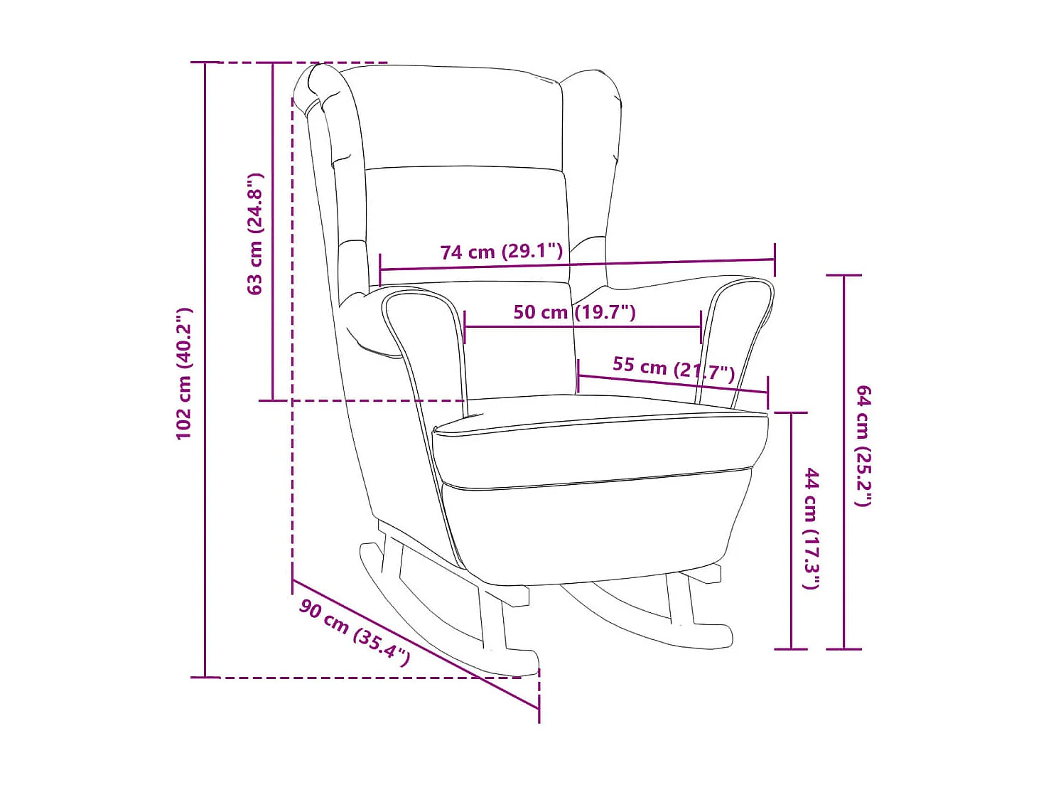 Fauteuil à bascule et pieds en bois massif d'hévéa Bleu Velours