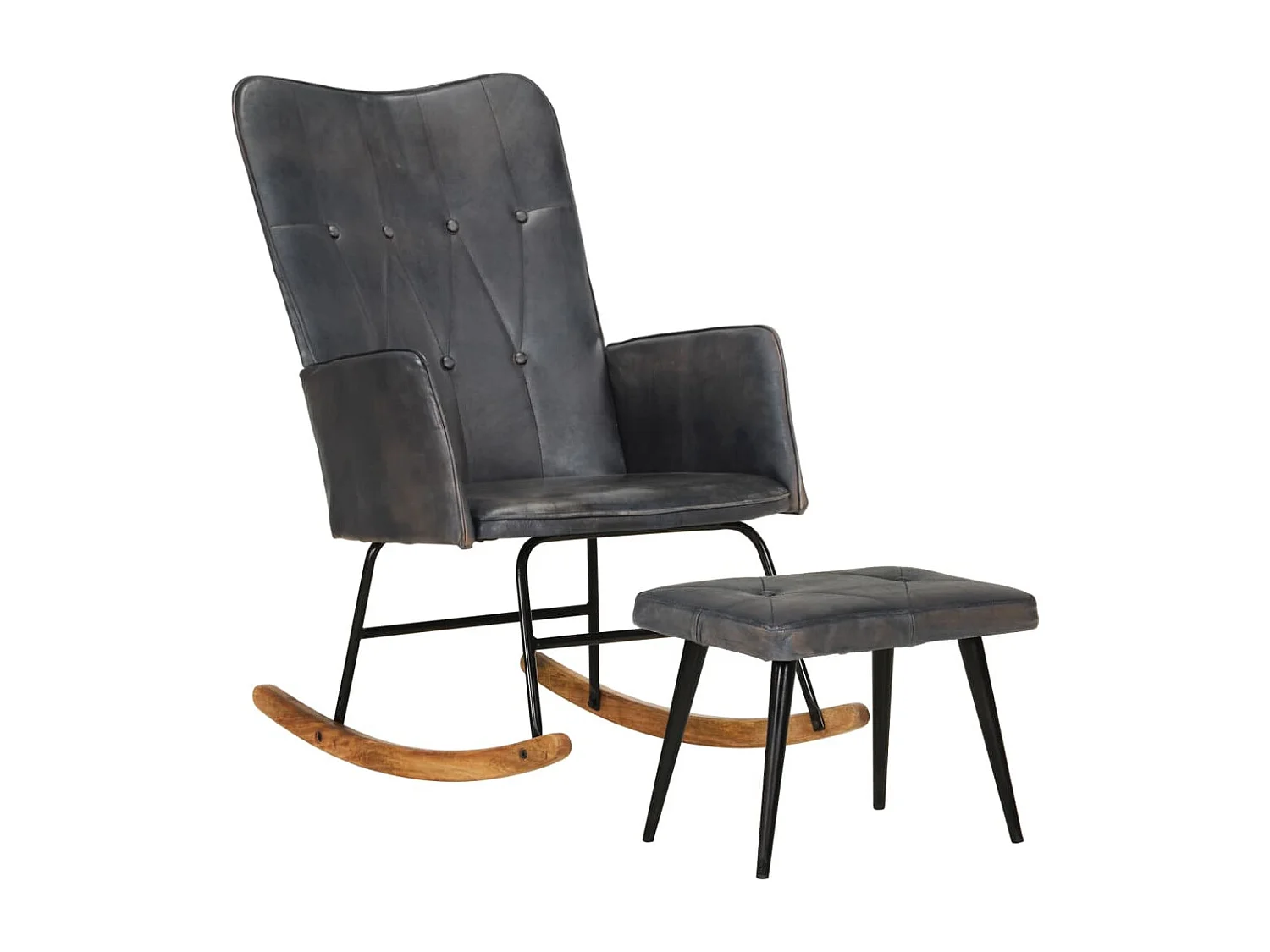 Chaise à bascule avec repose-pied Gris Cuir véritable