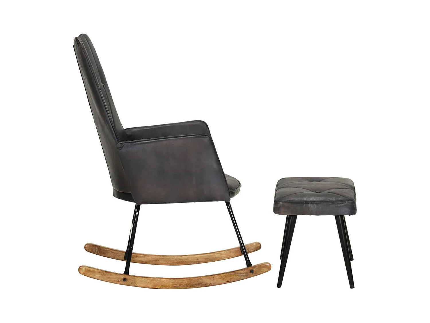 Chaise à bascule avec repose-pied Gris Cuir véritable