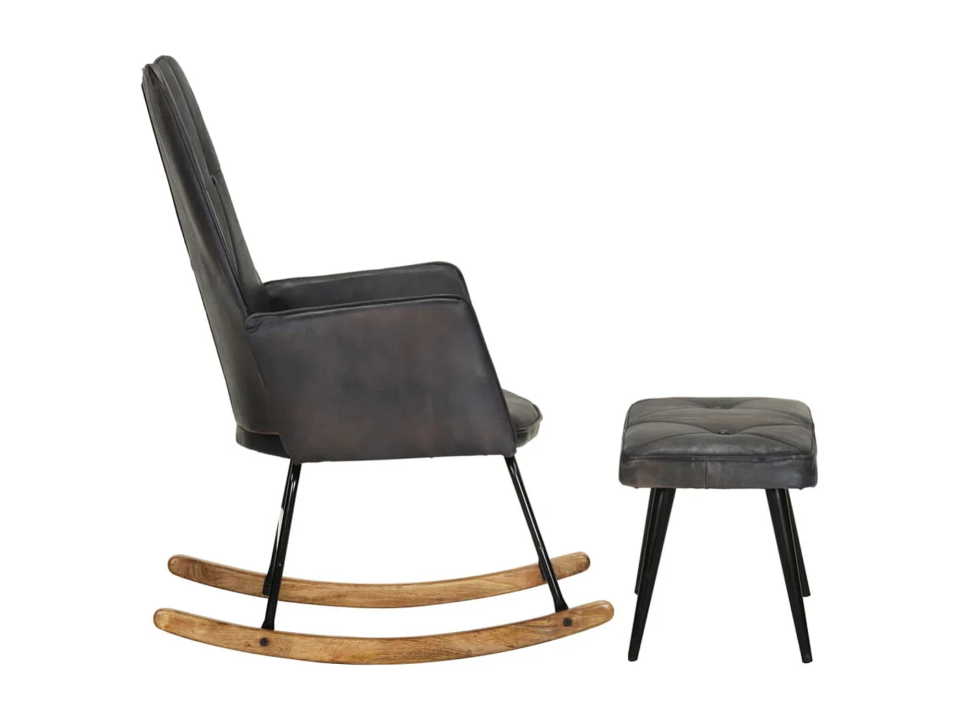 Chaise à bascule avec repose-pied Gris Cuir véritable