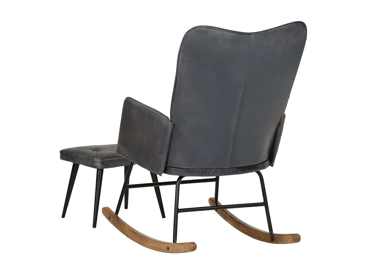 Chaise à bascule avec repose-pied Gris Cuir véritable