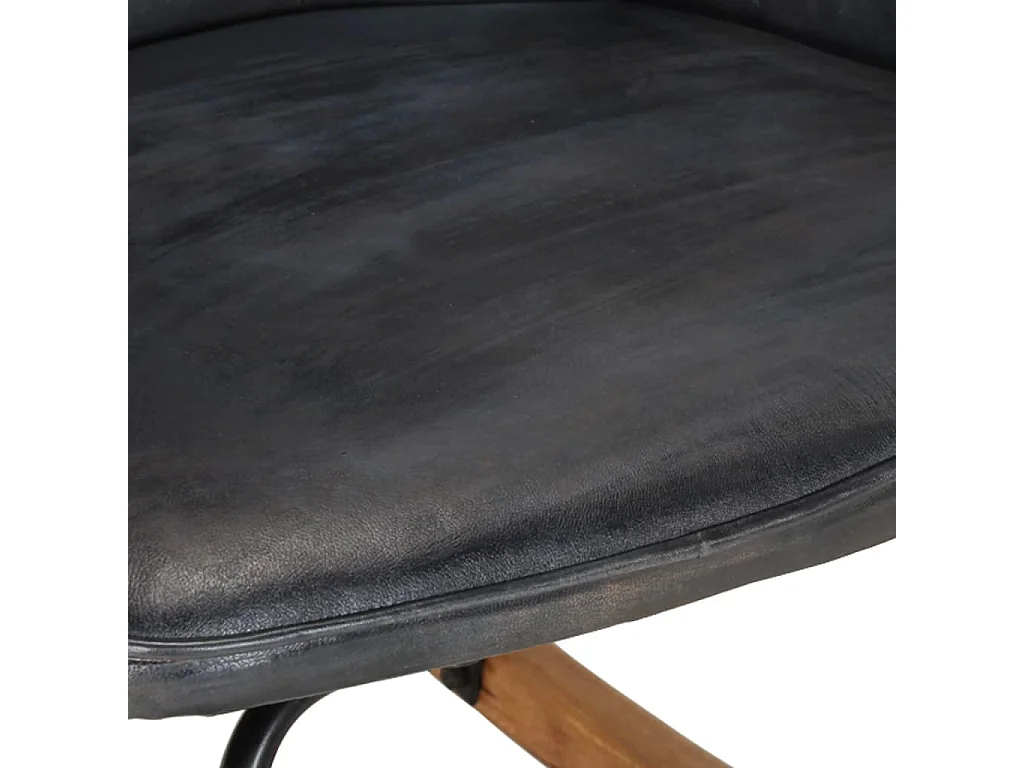 Chaise à bascule avec repose-pied Gris Cuir véritable