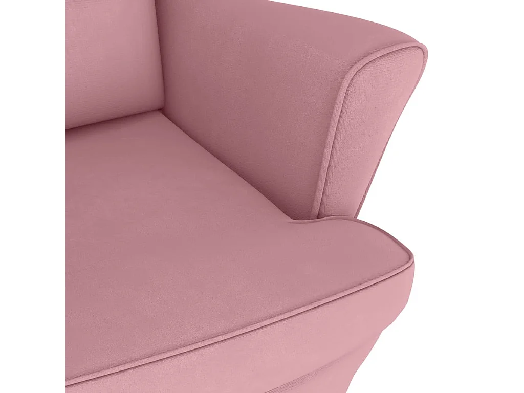 Fauteuil à bascule et pieds en bois massif d'hévéa Rose Velours
