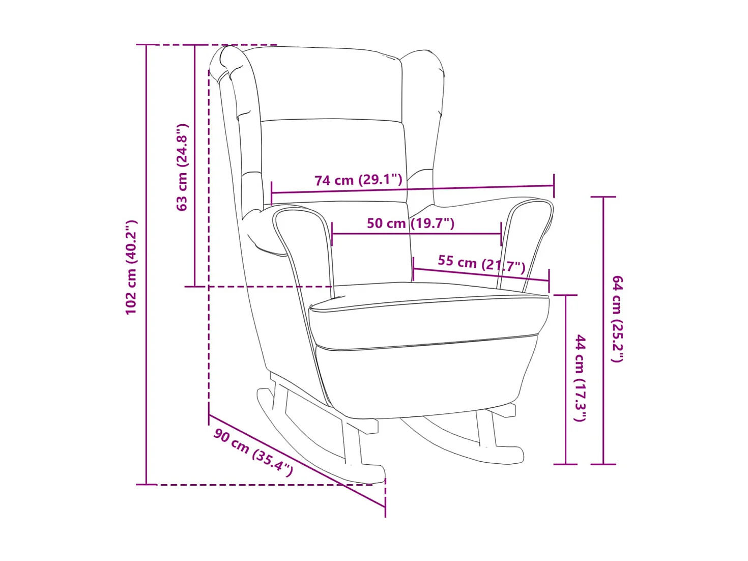 Fauteuil à bascule et pieds en bois massif d'hévéa Rose Velours