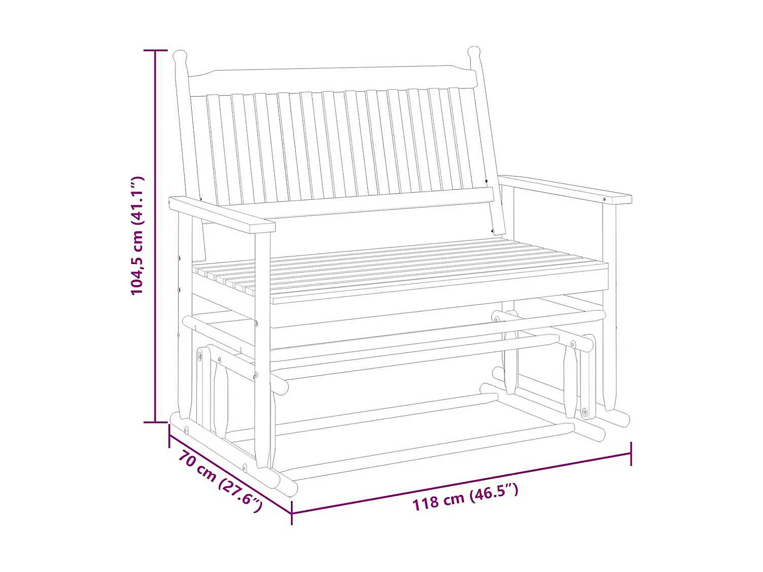 Banc balancelle blanc 118x70x104,5 cm bois massif de peuplier